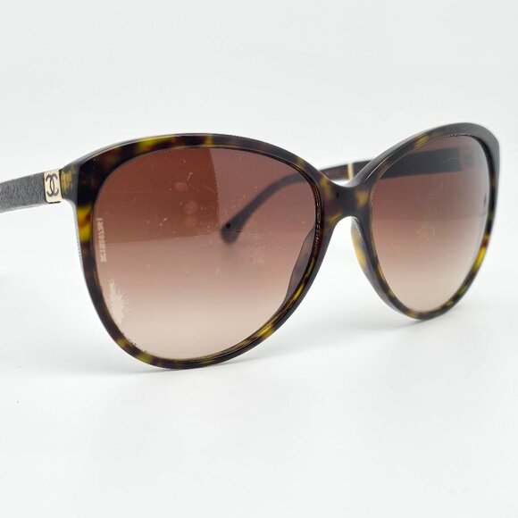 Chanel 5225-Q 714/3B Tortoise Brown Leather Frame Brown Lens Sunglasses w/ Case - Picture 7 of 15